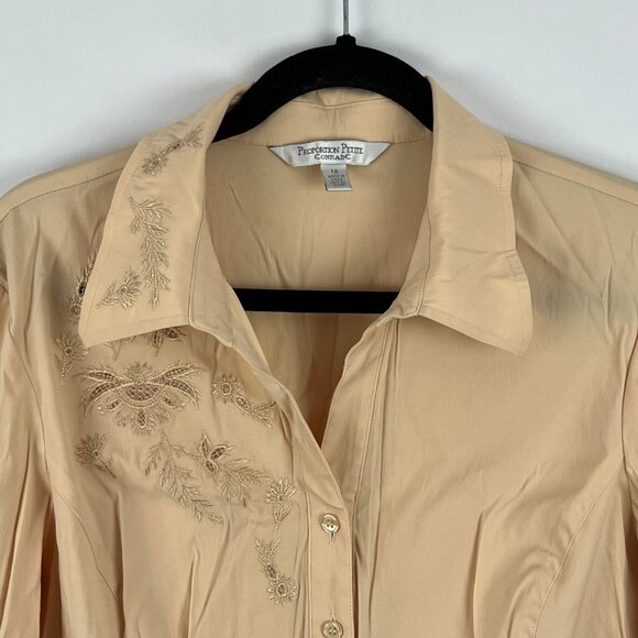 Conrad C Top Blouse Size 12 Beige Floral Long Sleeve Collared Button Down - Picture 2 of 9